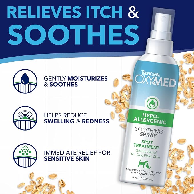 TropiClean Oxymed Hypoallergenic Cat & Dog Itch Relief Spray, 8oz