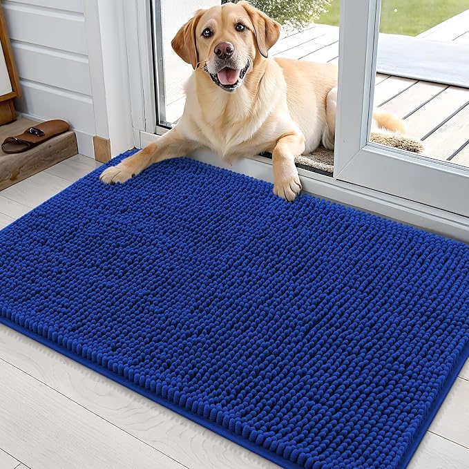 OLANLY Dog Door Mat for Muddy Paws 35x24, Super Absorbent Chenille Mud Mat | Royal Blue, Absorbs Moisture and Dirt, Non-Slip Machine Washable Doormat, Quick-Drying Indoor Entryway Floor Carpet for Dogs