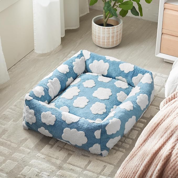 JOEJOY Large Dog Beds Large Sized Dog, Rectangle Washable Orthopedic Pet Bed with Removable Zipper Cover, Cute Soft Calming Puppy Pet Bed with Jacquard Shaggy Plush & Non Skid Bottom