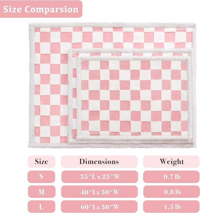 Ohocut Checkered Dog Blanket, Pink Jacquard Sherpa Blankets for Small Dog and Cats, Cute Girly Women Aesthetic Style Fluffy Fleece Pets Blanket for Couch Protection Washable, 30"x40"