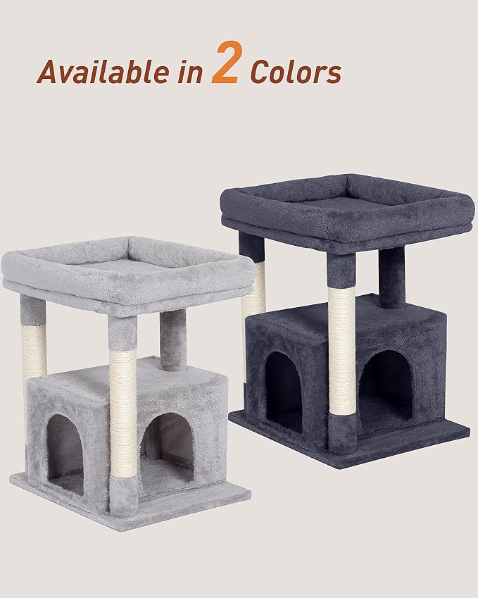 23.6" Cat Tree for Large Cat, 19 * 15.8 in Large Perch, Light Gray | Cat Tower with Scratching Post, 2-door Cat Condo for Adult Indoor Cats, Easy to Clean and Install, Assembly tools included