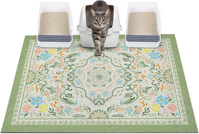 Glittme Cat Litter Mat with Non-Slip Bottom Litter Box Mat 40"X30" Litter Trapping Mat Easy to Clean Washable Cat Food Mat for Kitty,XL