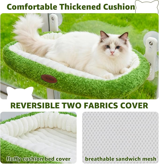 Cat Window Perch, Foldable Cat Hammock with Sunken Design & Removable Soft Cover with 4-Sided Bolster,4 Strong Suction Cups Window Resting Seat for Resting Indoor Kitten