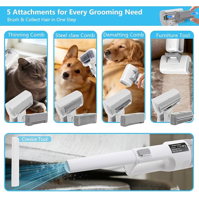 Pet Brush With Vacuum | 5-in-1 Hair Shedding & Vacuum Tool Kits | DELOMENPA Pet Brush With Vacuum | 5-in-1 Hair Shedding & Vacuum Tool Kit