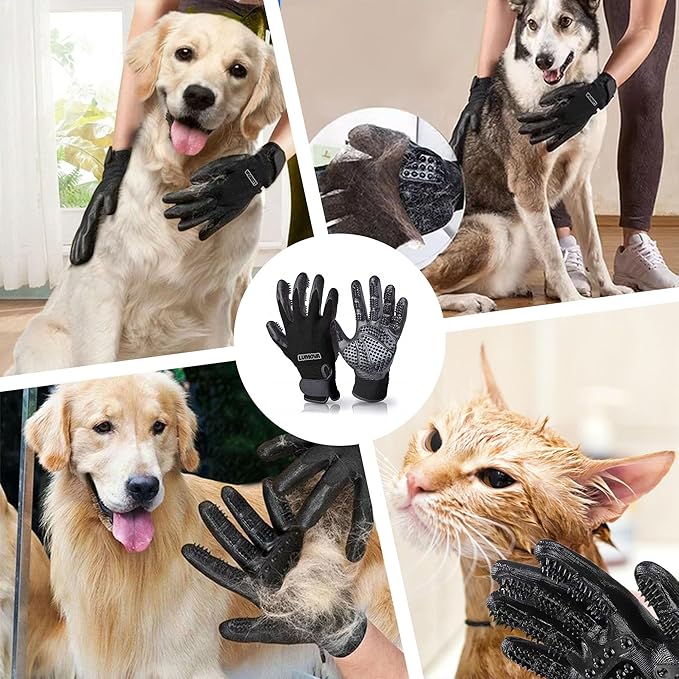 Pet Grooming Glove – Patented Rubber-Massage Shedding Bath & Hair Remover for Dogs, Cats & Livestock – Lightweight, Flexible, Secure Fit (Cyan&Black)
