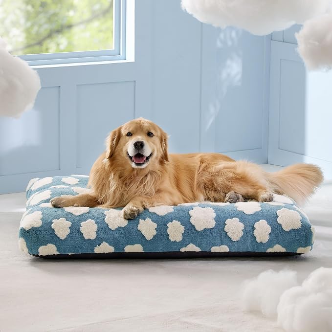 LE SURE Cute XL Dog Bed-Extra Large Thick Shredded Chopped Foam Pet Bed Indoor with Removable Washable Cover, Modern Fuzzy Plush & Anti Slip Bottom, Blue
