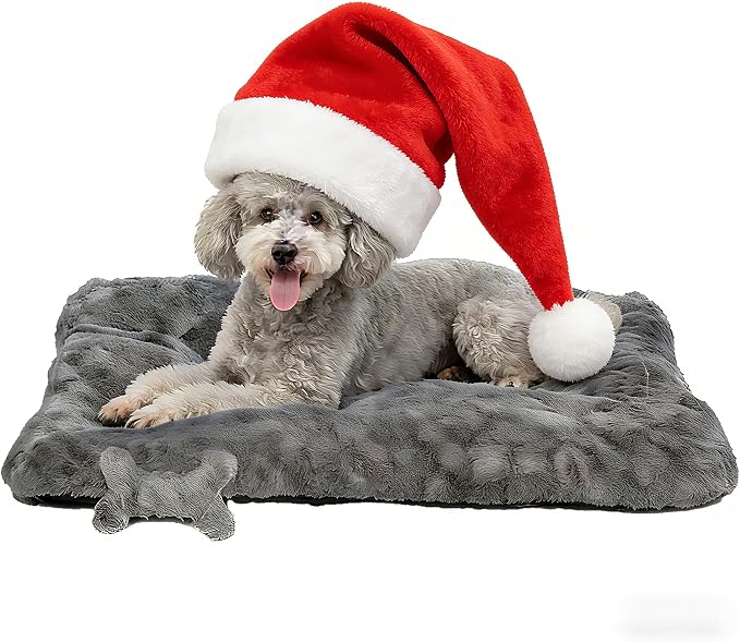Washable Dog Bed for Small to Large Dogs, Calming Anti Anxiety Medium Dog Bed, Deluxe Plush Faux Fur Crate Beds, Comfy Fluffy Kennel Pad Pet Mat with Non-Slip Bottom, 41"x27", Dark Grey