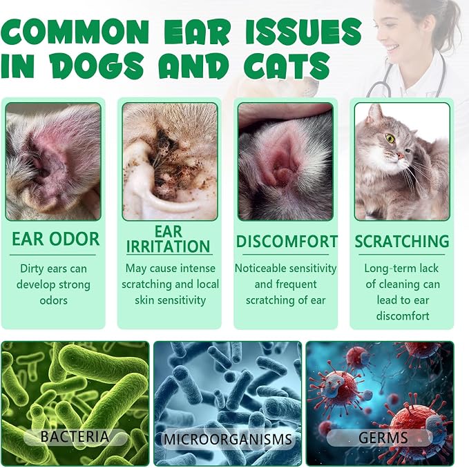 Ear Cleaner for Dogs & Cats – Gentle Plant-Based Formula with Soothing Relief, 10 Single-Use Tubes (1.5 mL Each) | Daily Ear Cleaning Solution for Pets