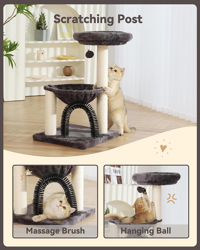 Cat Tree Tower for Indoor Cats, 27.8 Inches Multi-Level Cat Tree with Scratching Posts Plush Basket & Perch for Play Rest, Cat Activity Tree with Dangling Ball for Kittens/Small Cats