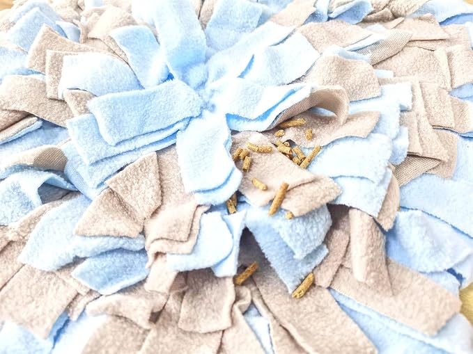 Pet Fleece Snuffle Mat Square Shape Foraging Mats Interactive Feeding Toy Anti Slip Slow Feeder Treat Dispenser for Dog Rabbit Guinea Pig (Blue/Grey)