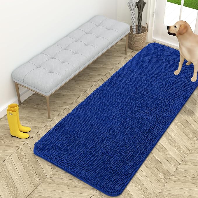 OLANLY Dog Door Mat for Muddy Paws 59x24, Super Absorbent Chenille Mud Mat | Royal Blue, Absorbs Moisture and Dirt, Non-Slip Machine Washable Doormat, Quick-Drying Indoor Entryway Floor Carpet for Dogs