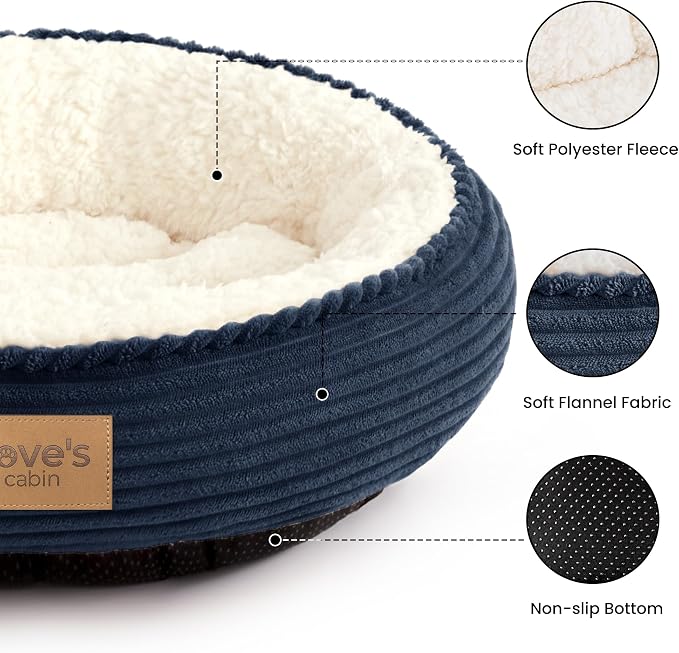 Love's cabin Round Donut Cat and Dog Cushion Bed, 20in Pet Bed for Cats or Small Dogs, Anti-Slip & Water-Resistant Bottom, Super Soft Durable Fabric Pet beds, Washable Luxury Cat Dog Bed Navy Stripe