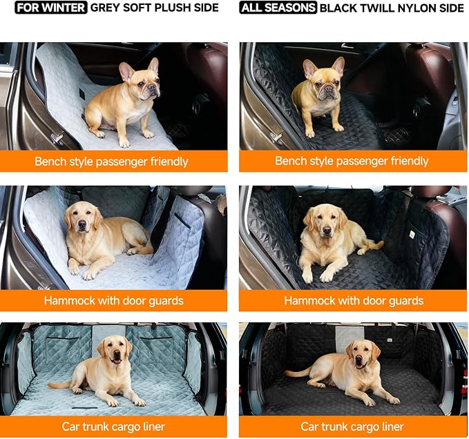 PETTALK Premium Dog Car Cover for Back Seat, Waterproof Reversible Dog Hammock for Backseat Non-slip Pet Cover for Dogs with Mesh Window, Anti Scratch Seat Protector Universal Fit for Cars SUVs Trucks