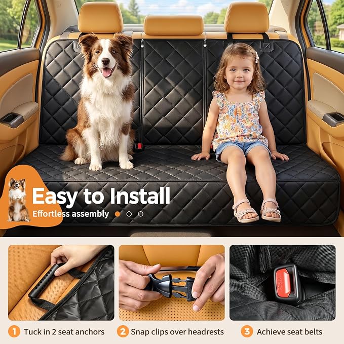 Yuntec Pet Car Seat Cover Back Seat Cover for Dogs Waterproof Dog Car Seat Cover Protector Scratchproof Durable Rear Seat Cover fits Middle Armrest for Cars Suvs Truck (57” Width) - Black