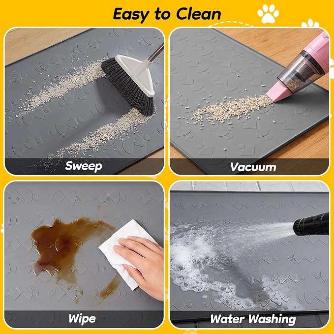 Large Silicone Cat Litter Box Mat 34" x 22", Waterproof & Urineproof | Litter Trapping Mat, Soft on Kitty Paws & Easy to Clean for Floor, Non-Slip Litter Pad for Indoor Cats