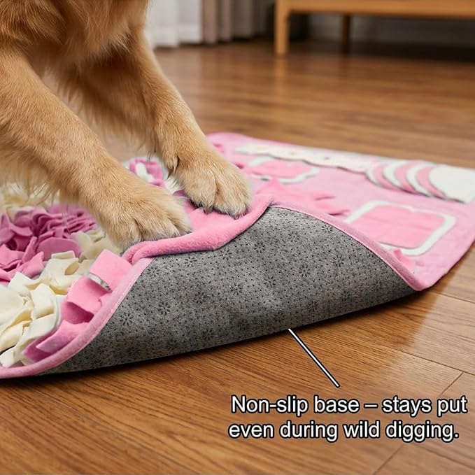 Snuffle Mat for Dogs: Slow Food Interactive Experience - 7 Enrichment Foraging Games for Large Dog Owners Needing to Burn Pet Energy - Washable 1000 Times - 22x38 inch - Pink