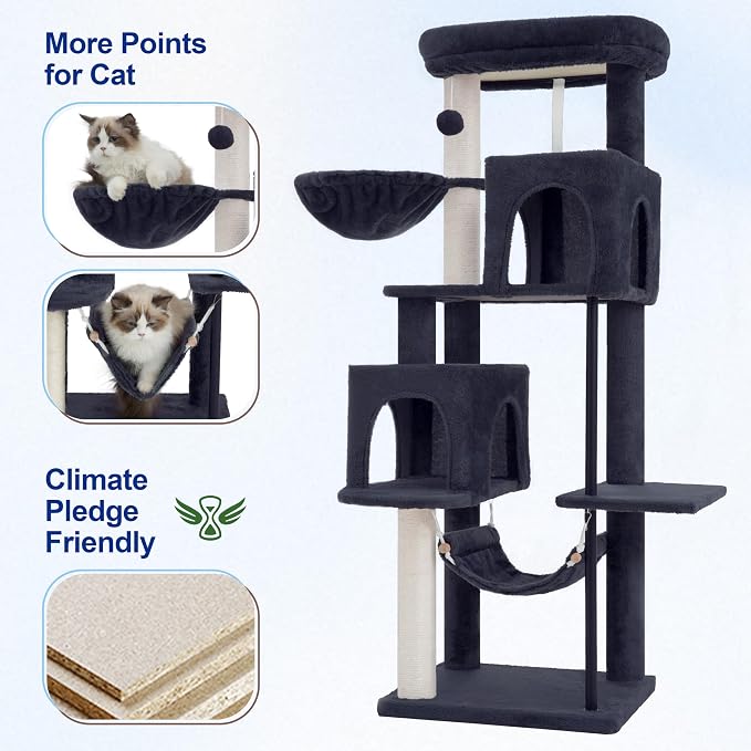 Cat Tree Tower with Sturdy Steel Tube for Indoor Cats GCT014G | 51.2'' Cat Furniture with Scratching Posts, Hammock, Basket and Padding Top Platform for Inoor Cats Large Adult, Drak Gray