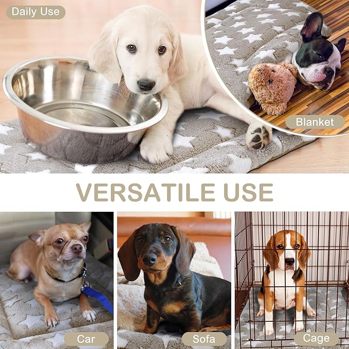4 Pcs Dog Crate Pads Soft Warm,18 x 14 x 1.6 Inch,Star,Apricot | Ultra Soft Warm Washable Anti-slip Kennel Bed Mat for Pets,Reversible Replaceable,for Small Medium Large Dogs and Cats
