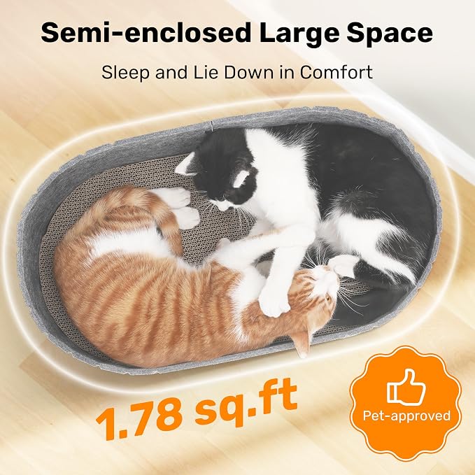 FUKUMARU Cat Scratcher, 24 Inch Sofa Shape Cat Scratcher Couch Bed, Reversible Detachable Cats Scratching Board, Round Cats Scratch Pads Refill Indoor, Dark Grey