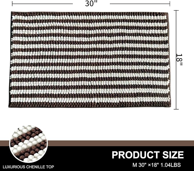 Dog Door Mat for Muddy Paws - Absorbent Quick-Dry Non-Slip Washable Chenille Pet Rug, Indoor Entryway Mat for Front Door & Crate (Brown, 30" L*18" W)