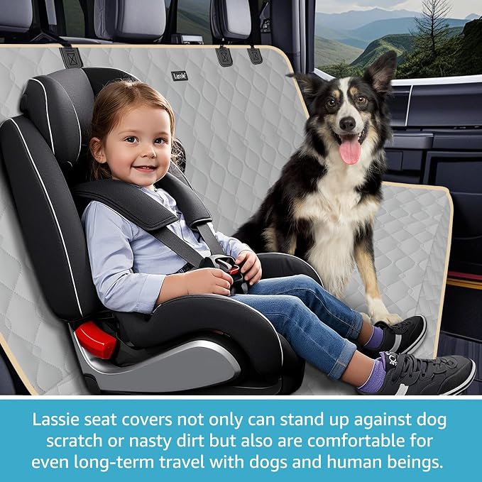 Lassie Truck Back Seat Cover for Dogs with Safety Belt, Truck Bench Seat Cover Compatible with Ford F-Series, F150 /Chevrolet Silverado 1500, Colorado/Ram 1500 Pick Up/GMC Sierra/Toyota Tundra and etc