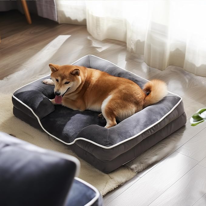 DUMOS Orthopedic Dog Beds for Large Sized Dogs, 42x32 in Machine Washable Cover Pet Bed, Anti-Slip Waterproof Memory Foam Couch Bed for Indoor Dogs and Cats, Grey