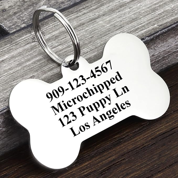 Ultra Joys Personalized Dog Tags for Pets - Durable Stainless Steel Customizable Dog Cat ID Tags - Dog Tags for Safety Optional Engraved on Both Sides -Bone Shape Dog Tag Large Size, Silver