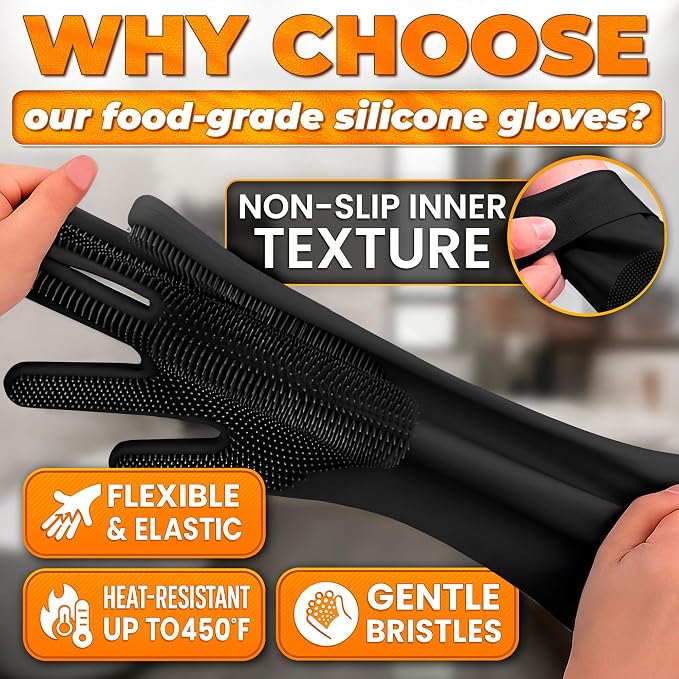 Cat and Dog Washing Gloves, 1 Pair, 11.6 in, Soft Silicone (Black) | Dog Shampoo Gloves, Pet Bath & Grooming Mitt, 3000 Soft Bristles, Removes Loose Hair, Saves Shampoo, Massage, Wet or Dry