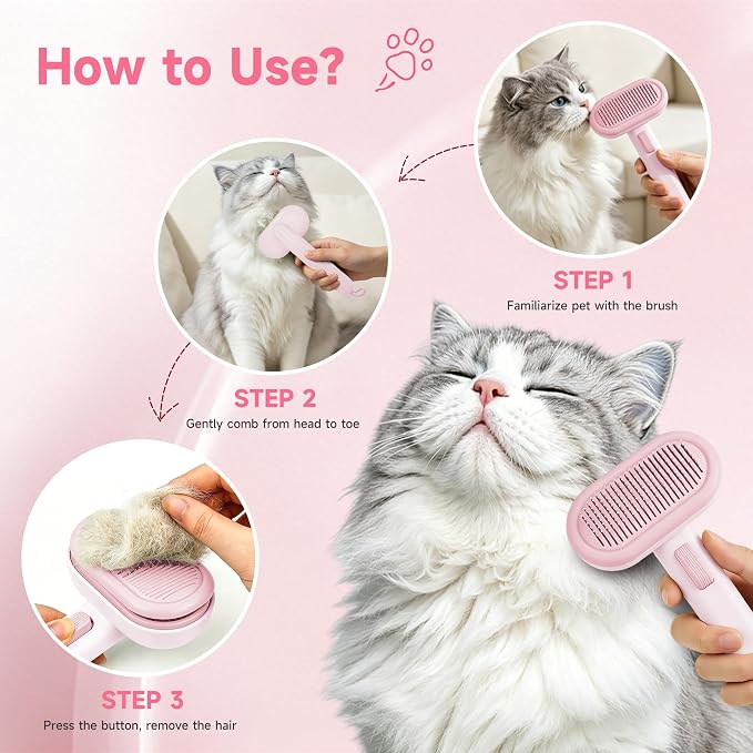 Cat Brush for Shedding, Grooming Comb for Shedding for Dog Kitten Massage Removes Loose Fur, Smooth & Detangling, Cat & Dog Grooming Brush for Short to Medium Length Fur Haired Pets, Pink