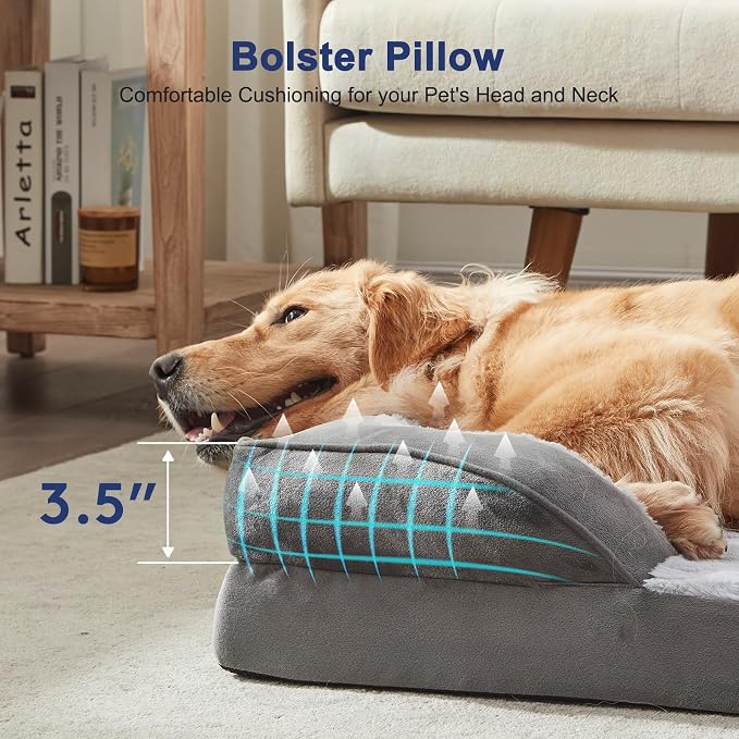 FURTIME Orthopedic Large Dog Bed, XL Waterproof Dog Beds, 42x35x6.5 Supportive Foam Pet Couch Bed with Removable Washable Cover and Nonskid Bottom