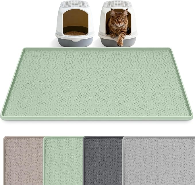 Silicone Cat Litter Mat 42" x 29" Cat Mat for Litter Box, Green | Extra Large Cat Litter Trapping Mat for Floor, Waterproof, Non-Slip Kitty Litter Box Mat with Raised Edge, Easy to Clean