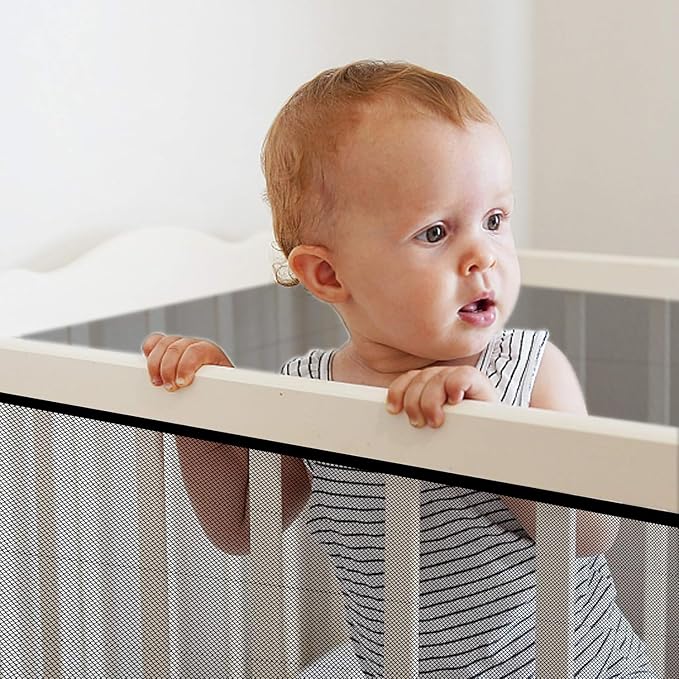 Baby Gate for Stairs, Banister Guard for Kids, Pets, Toys, 26.2ft L x 2.66 ft H, Mesh Netting Safety Net for Balcony Rail Stair, Stairway Net Baby Safety Products for Indoor & Outdoor (Black)