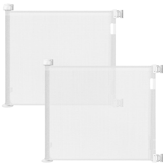 Veraste (2 Pack) Retractable Baby Gate for Doorways and Stairs, Mesh Safety Gate for Pet, Indoor & Outdoor Use, One-Hand Operation, Easy Installation, 33.6" Tall, Expands to 55" Wide（White,33.6"x55"