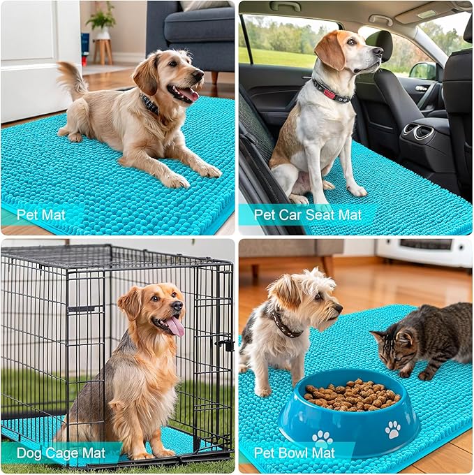 OLANLY Dog Door Mat for Muddy Paws 54x32, Super Absorbent Chenille Mud Mat | Aqua Blue, Absorbs Moisture and Dirt, Non-Slip Machine Washable Doormat, Quick-Drying Indoor Entryway Floor Carpet for Dogs