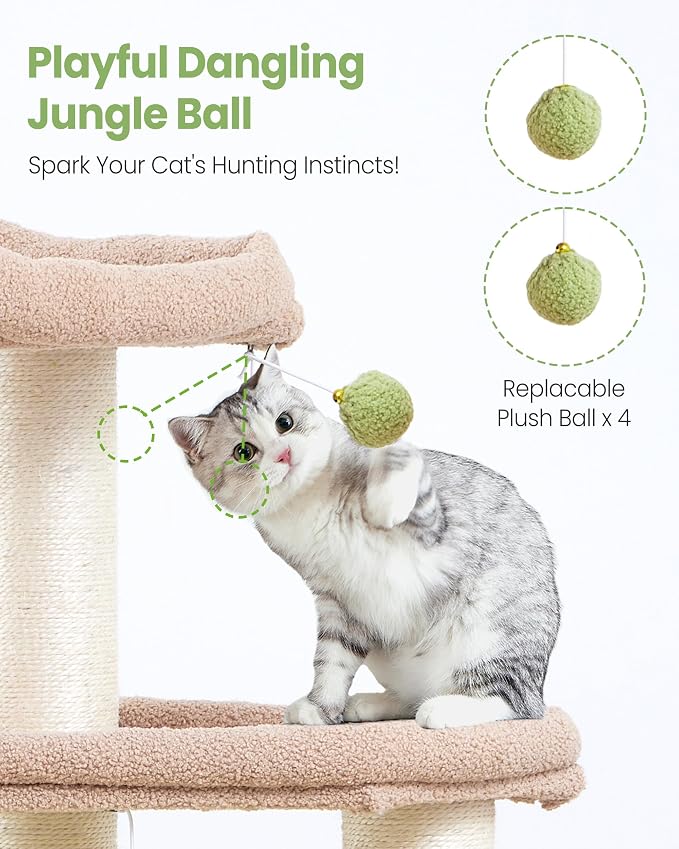 Cat Tree Tower for Large Cats Adult - 60 Inch XXL Sturdy Heavy Duty Extra Wide Scratching Posts (φ4.4in) Condo - Indoor Big Cat House Hammock Perch - XL Wood Multi Level Feline Pet Bed Trees Houses
