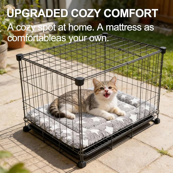 Dog Crate Mat, 4 Piece Reversible Pet Bed, Polyester, Machine Washable, Small Dogs & Cats, Rectangular (Gray Star, 18" L x 14" W x 1.5Th)