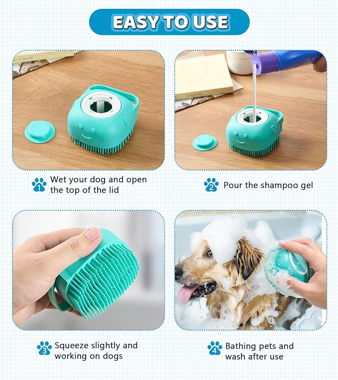 3PCS Dog Bath Brush Shampoo Brush Cat Scrubber Bath Cat Shower Brush Pet Bath Supplies, Suitable for Deshedding, Washing & Grooming for Short and Long Haired Pets (Blue Blue Yellow)