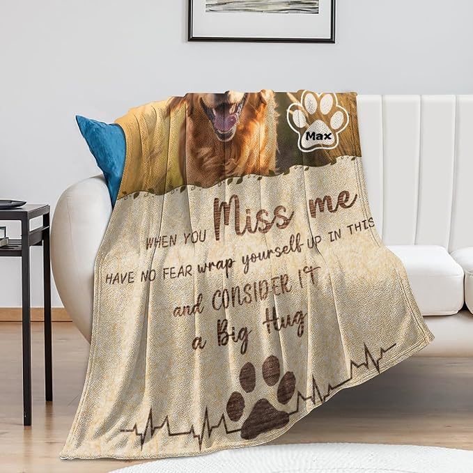 Artsadd Personalized Dog Photo Blanket, Custom Dog Memorial Throw Blanket, 50x60 inches, Fleece, Throw Blanket, Pet Memorial Products, 1-pet09-3