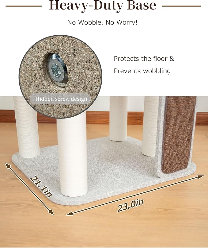 Cat Tree for Large Cat, Modern Senior Friendly Cat Tower with Wide Shelves Low Step, Cotton Scratching Posts, Super Sturdy Base, Cozy Perches, and Interactive Toys (Gray)