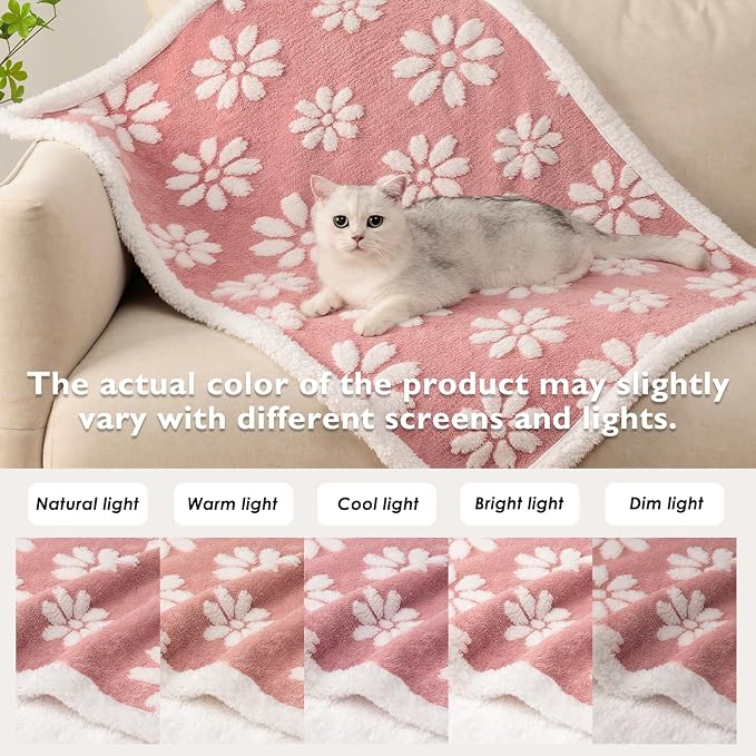 Waterproof Blanket for Dog Cat or Adult, Cute 3D Textured Flower Dog Blanket for Bed Couch Sofa, Soft Liquid Pee Proof Pet Furniture Protector, 60"x80", Pink