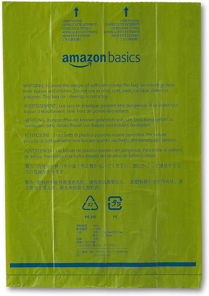 Amazon Basics Premium Leak Proof Dog Poop Bags with Dispenser and Leash Clip, Talcum Powder Scented, 13" x 9", 540 Count (36 Rolls of 15)