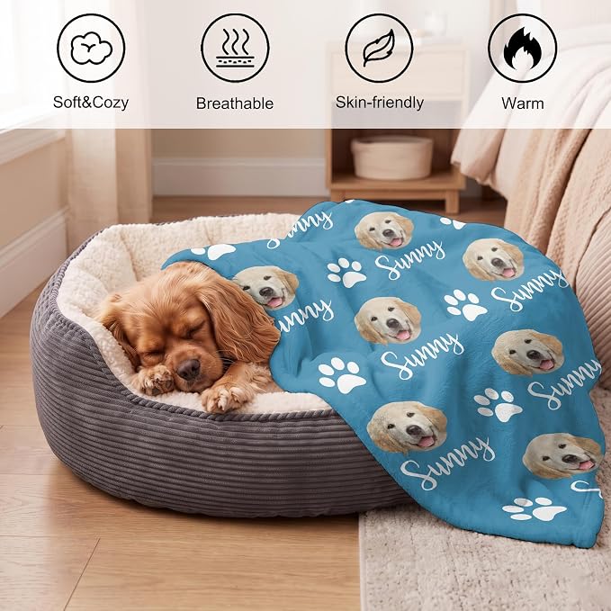 Personalized Dog Blanket, Customized Pet Blankets with Name Picture, Throw Blanket for Small Medium Large Dog Puppy Cat