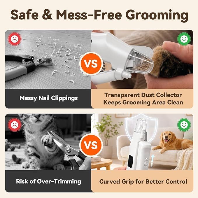 2 in 1 Dog & Cat Nail Clipper Grinder with LED Light | Built-in LED light, safety nail guard, electric grinder, low noise, 3-speed grinding, for Cats Small Medium Dogs