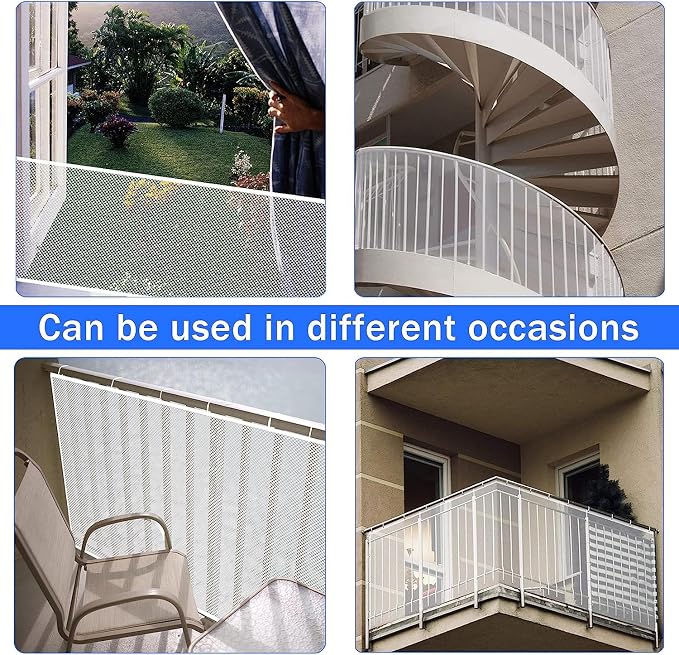 Baby Gate for Stairs, Banister Guard for Kids, Pets, Toys, 59ft L x 2.66 ft H, Mesh Netting Safety Net for Balcony Rail Stair, Stairway Net Baby Safety Products for Indoor & Outdoor (White)