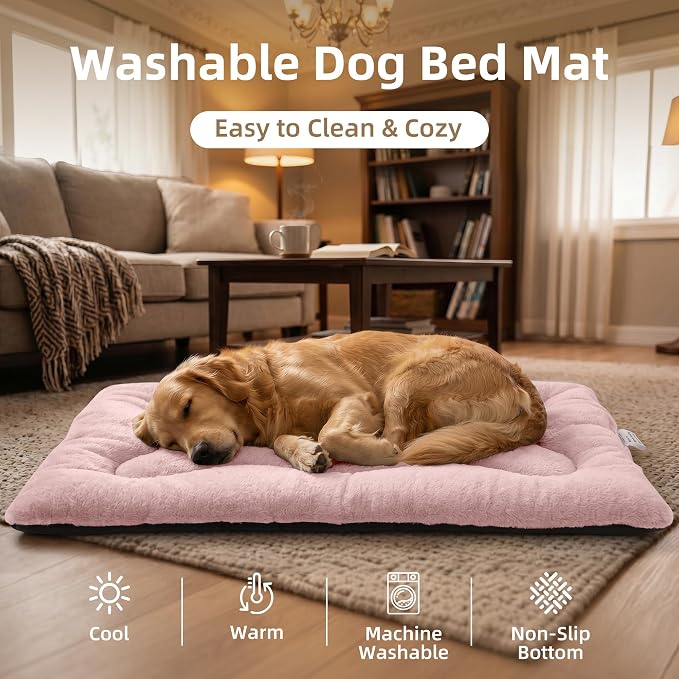 Dog Bed 22" for Metal Crate Pad, Washable Kennel Mat for Small Puppy & Cats | Soft faux rabbit fur, non-slip,machine wash/dry, plush cushioning, for crates, floors & travel, multiple sizes for all breeds
