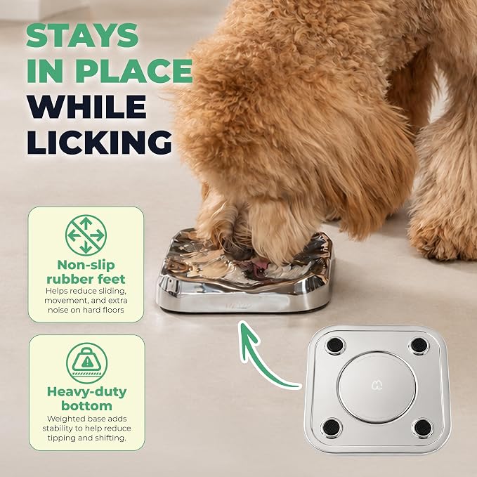 FXW IntoFlow Lick Mat, Premium Stainless Steel Dog Lick Pad, Durable Easy-Clean Textured Dog Enrichment Mat for Peanut Butter & Frozen Yogurt Treats | Patent Pending