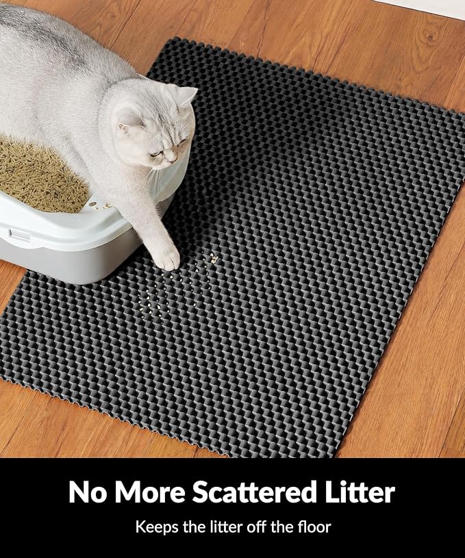 Cooyes Cat Litter Mat - Cut to Fit Any Place, 23"x17" Litter Trapping Mat for Litter Box, Easy to Clean, Waterproof & Non-Slip Kitty Pad, Scatter Control to Protect the Floor (Black)