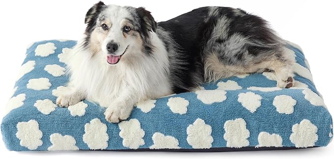 LE SURE Cute XL Dog Bed for Crate-Thick Shredded Chopped Foam Pet Bed as Gift for Indoor with Removable Washable Cover, Modern Fuzzy Plush & Anti Slip Bottom, Blue
