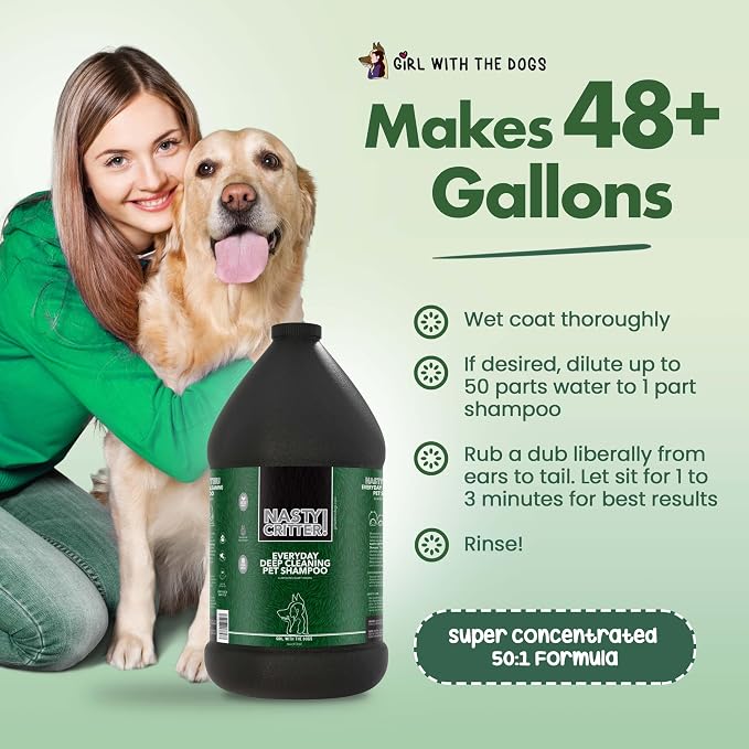 Nasty Critter! by Girl With The Dogs - Made in USA - Everyday Deep Cleaning Dog Shampoo for 8 Weeks and Up, 1 Gal