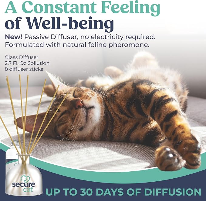 SIGNS SecureCat Calming Diffuser for Supporting Calm and Well-Being to Help Relieve Any Feeling of Anxiety or Stress, Cat Pheromone Passive Stick Diffuser Home Starter Kit
